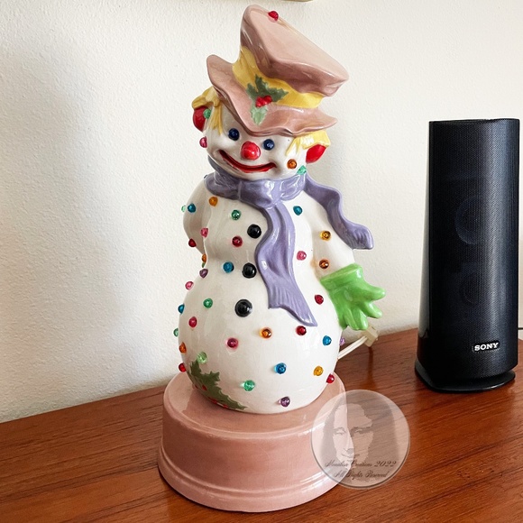 Christmas Snowman Light Ceramic Vintage Light Up Decoration Frosty with Hat - Picture 6 of 7